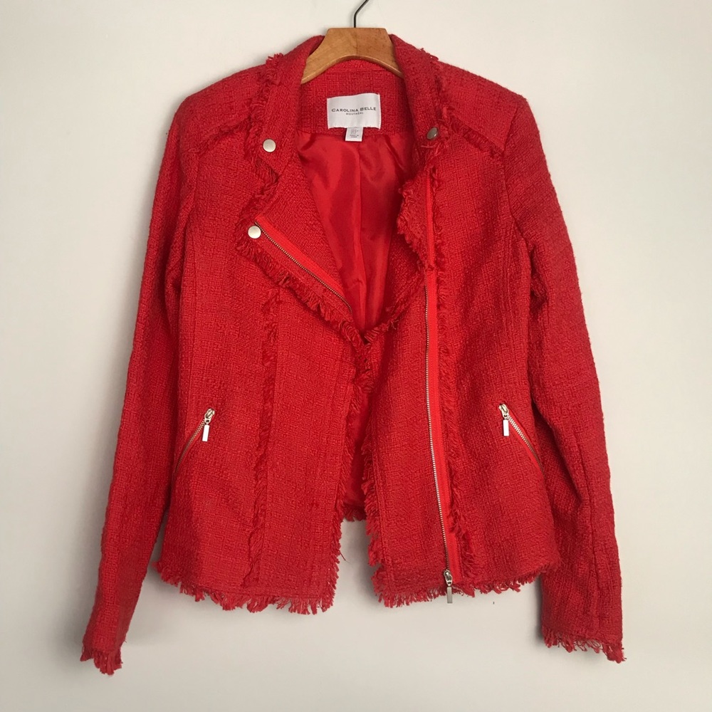 Carolina Belle Red Tweed Jacket Size Small